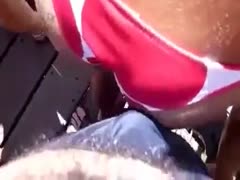 He enjoys touching her girlfriend's attractive a-hole.